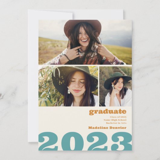 Retro fett übergroß Grad 4 Foto 2023 Abschluss Einladung (Rückseite)