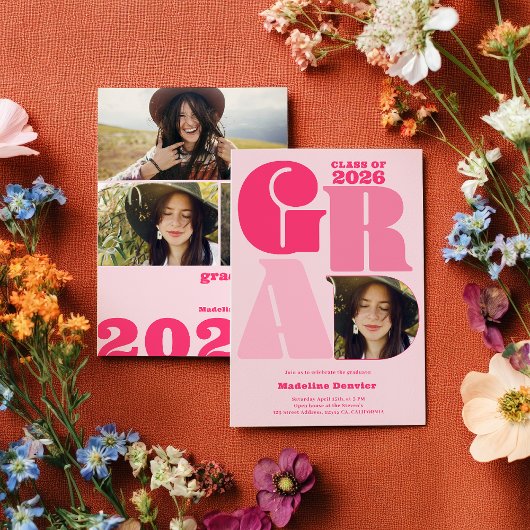 Retro fett übergroß Grad 4 Foto 2023 Abschluss Einladung