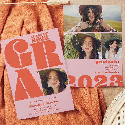 Retro fett übergroß Grad 4 Foto 2023 Abschluss Einladung