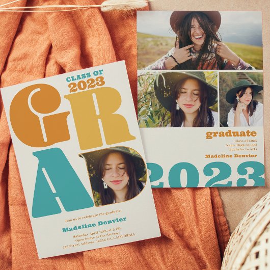 Retro fett übergroß Grad 4 Foto 2023 Abschluss Einladung
