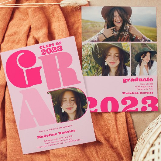 Retro fett übergroß Grad 4 Foto 2023 Abschluss Einladung