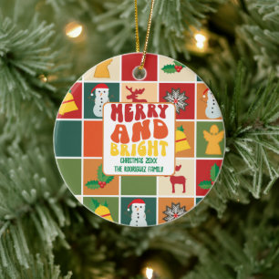 Retro Fette Bunte Familienname Weihnachten Keramik Ornament