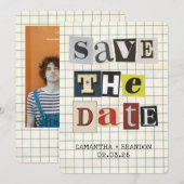 Retro-fette Papiercollage-Buchstabe Qr-Code Save The Date (Vorne/Hinten)