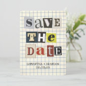 Retro-fette Papiercollage-Buchstabe Qr-Code Save The Date (Stehend Vorderseite)