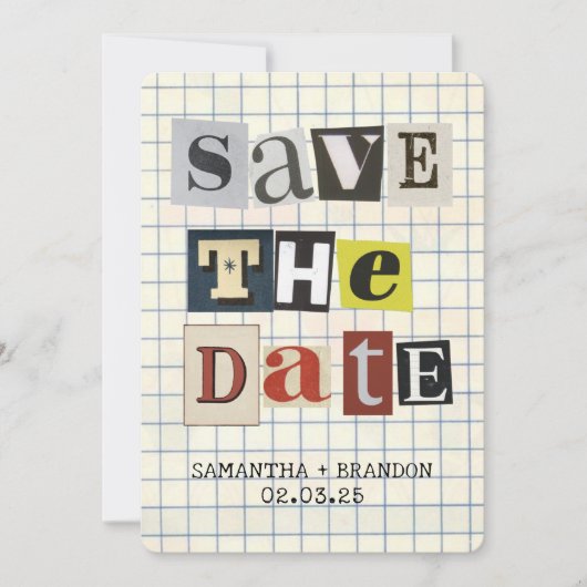 Retro-fette Papiercollage-Buchstabe Qr-Code Save The Date (Vorderseite)