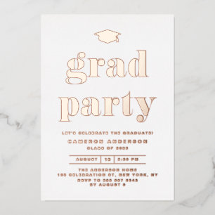 Retro-Fette-Typografie-Abschlussfeier-Roségold Folieneinladung
