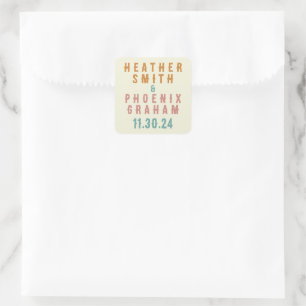 Retro-Fette-Typografie-Helle-Hochzeitssticker Quadratischer Aufkleber