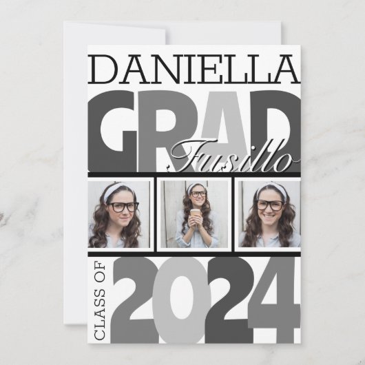 Retro Fettgewebtes Schwarz-Weiß-Grad-Party Einladung (Vorderseite)