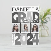 Retro Fettgewebtes Schwarz-Weiß-Grad-Party Einladung (Stehend Vorderseite)