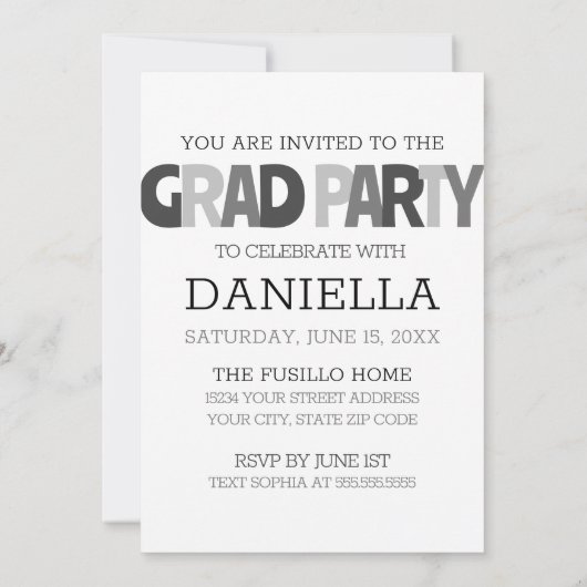 Retro Fettgewebtes Schwarz-Weiß-Grad-Party Einladung (Rückseite)