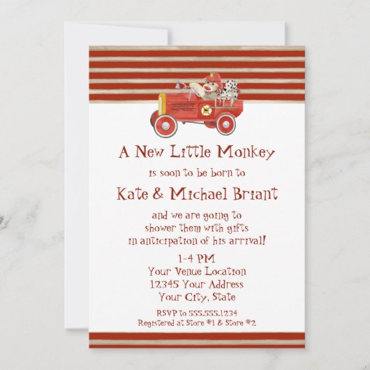 Retro Feuer-Motor-Baby-Jungen-Geschenke des Einladung (Vorderseite)