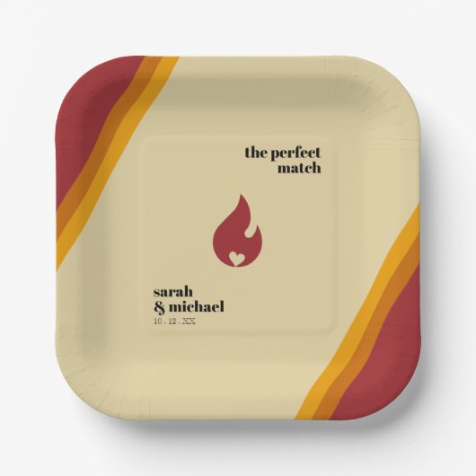 Retro-Feuerherz gestreift die perfekte Match-Hochz Pappteller (Vorderseite)