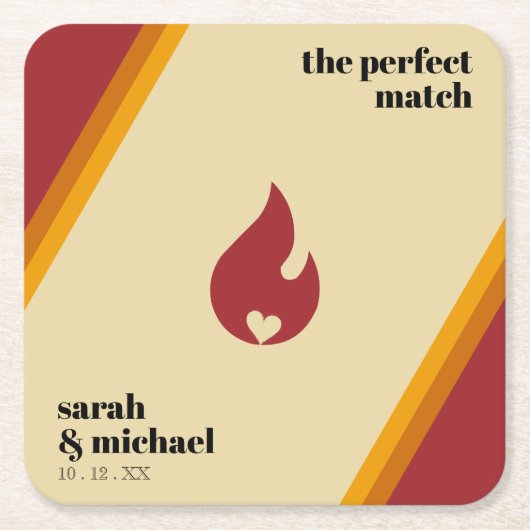 Retro-Feuerherz gestreift die perfekte Match-Hochz Rechteckiger Pappuntersetzer (Vorderseite)