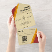 Retro-Feuerherz gestreift Hochzeitsempfang All In One Einladung (Abreißen)