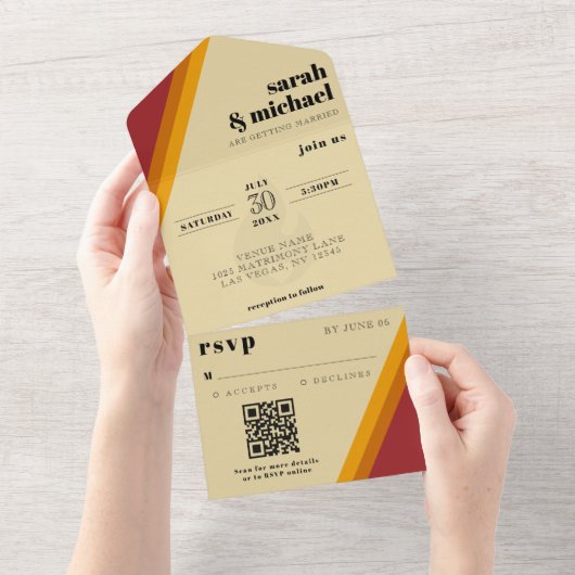 Retro-Feuerherz gestreift Hochzeitsempfang All In One Einladung (Abreißen)