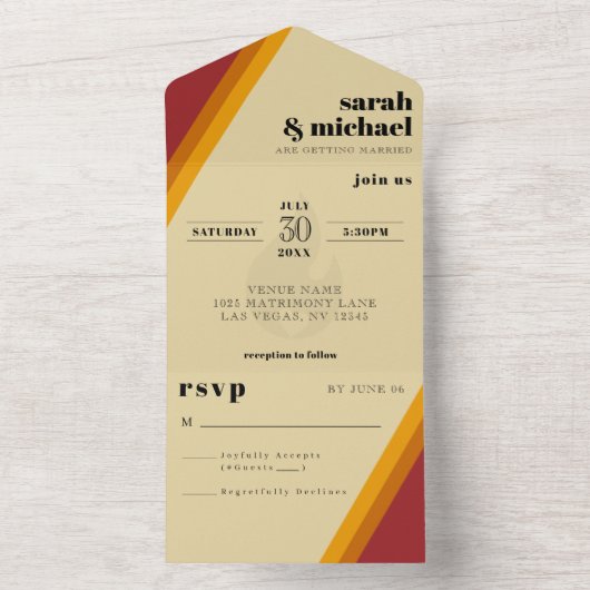 Retro-Feuerherz gestreift Hochzeitsempfang All In One Einladung (Innen Boden)