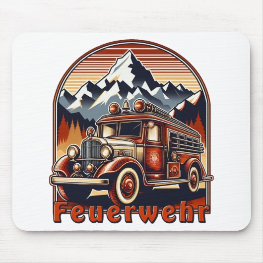 Retro-Feuerwehrauto & Berg Mousepad (Vorne)