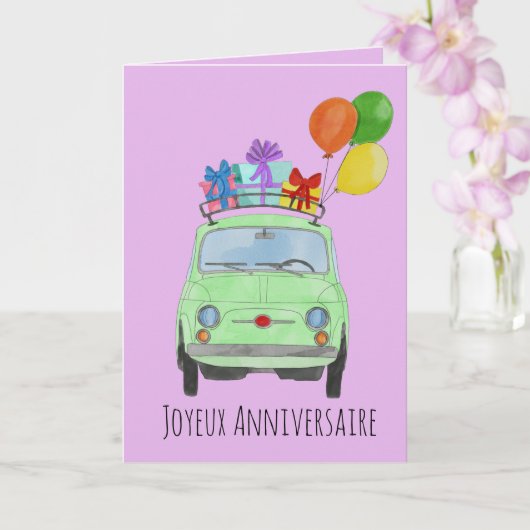 Retro Fiat 500 Card zum Geburtstag Karte (Orchidee)