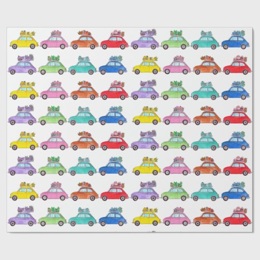 Retro Fiat 500 mit Geschenken Geschenkpapier (Flach)
