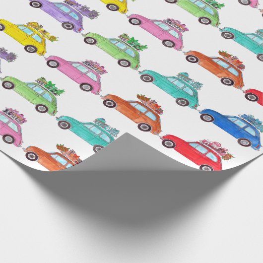 Retro Fiat 500 mit Geschenken Geschenkpapier (Ecke)