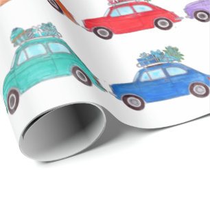 Retro Fiat 500 mit Geschenken Geschenkpapier
