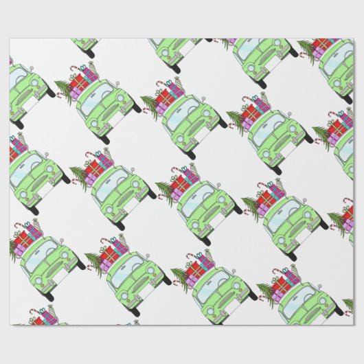 Retro Fiat 500 mit Weihnachtsgeschenken Geschenkpapier (Flach)