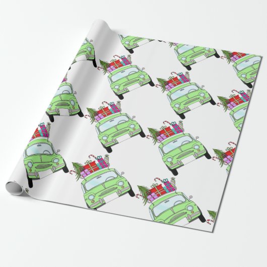 Retro Fiat 500 mit Weihnachtsgeschenken Geschenkpapier (Ungerollt)