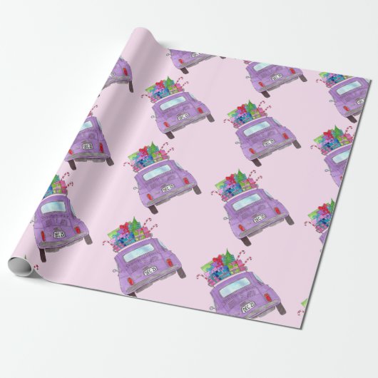 Retro Fiat 500 mit Weihnachtsgeschenken Geschenkpapier (Ungerollt)