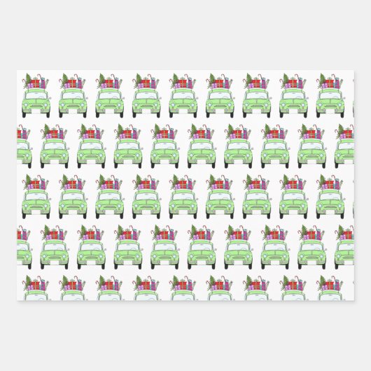 Retro Fiat 500 mit Weihnachtsgeschenken Geschenkpapier Set (Vorderseite 2)