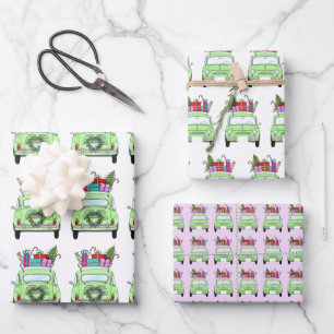 Retro Fiat 500 mit Weihnachtsgeschenken Geschenkpapier Set