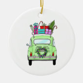 Retro Fiat 500 mit Weihnachtsgeschenken Keramik Ornament (Vorne)