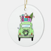 Retro Fiat 500 mit Weihnachtsgeschenken Keramik Ornament (Links)