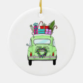 Retro Fiat 500 mit Weihnachtsgeschenken Keramik Ornament (Hinten)