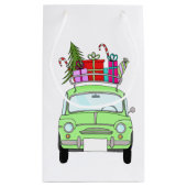 Retro Fiat 500 mit Weihnachtsgeschenken Kleine Geschenktüte (Rückseite)