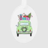 Retro Fiat 500 mit Weihnachtsgeschenken Ornament (Rückseite)