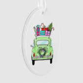 Retro Fiat 500 mit Weihnachtsgeschenken Ornament (Vorderseite)