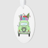 Retro Fiat 500 mit Weihnachtsgeschenken Ornament (Vorderseite)