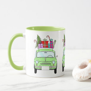 Retro Fiat 500 mit Weihnachtsgeschenken Tasse