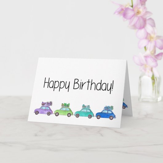 Retro Fiat 500´s Geburtstag Karte (Orchidee)