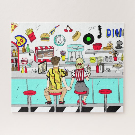 Retro Fifties Diner mit Holding Handgriffen Puzzle (Horizontal)