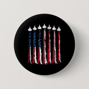Retro Fighter Jet Airplane Amerikanisches Flaggenh Button