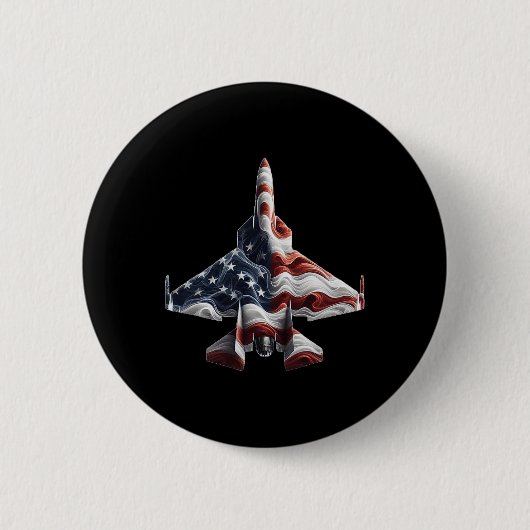 Retro Fighter Jet Airplane Amerikanisches Flaggenh Button (Vorderseite)
