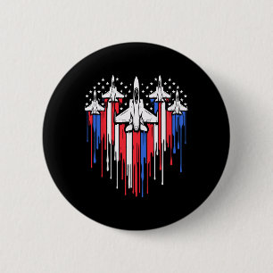 Retro Fighter Jet Airplane Amerikanisches Flaggenh Button
