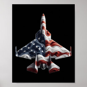 Retro Fighter Jet Airplane Amerikanisches Flaggenh Poster