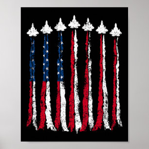 Retro Fighter Jet Airplane Amerikanisches Flaggenh Poster