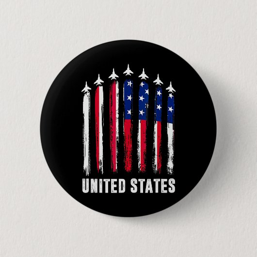 Retro Fighter Jet Airplane USA Flag 4. Juli Pa Button (Vorderseite)