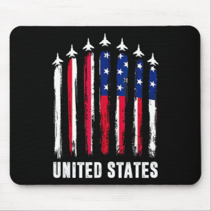 Retro Fighter Jet Airplane USA Flag 4. Juli Pa Mousepad