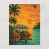 Retro Fiji Tropical Ocean Bungalows Sunset View Postkarte (Vorderseite)