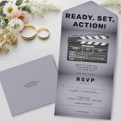 Retro Film Clap Board Gray Wedding All In One Einladung