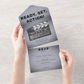 Retro Film Clap Board Gray Wedding All In One Einladung (Abreißen)